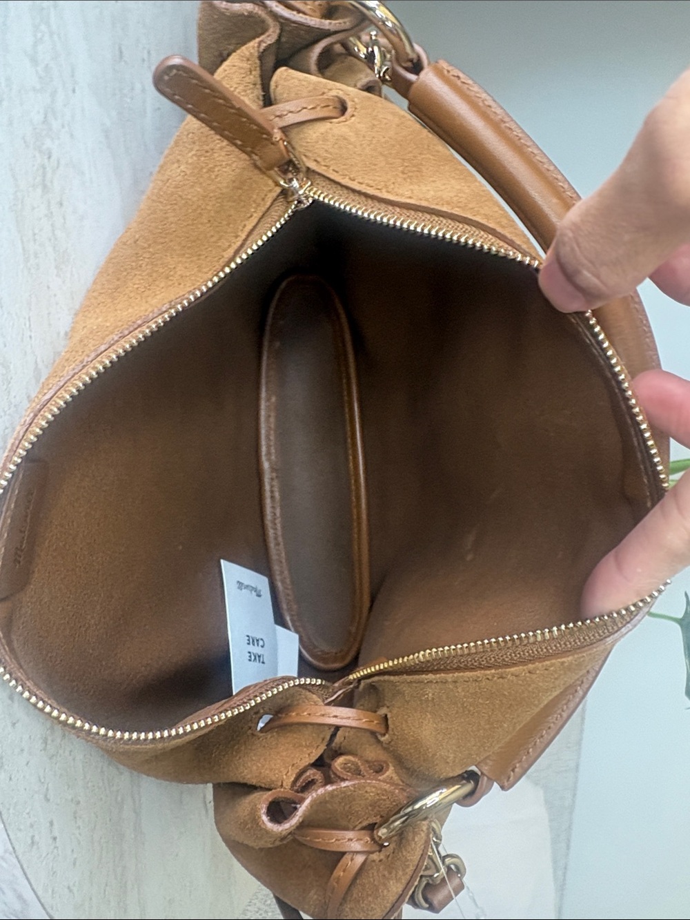 The Camren Gathered Shoulder Bag in aged cognac suede - Picture 9 of 16